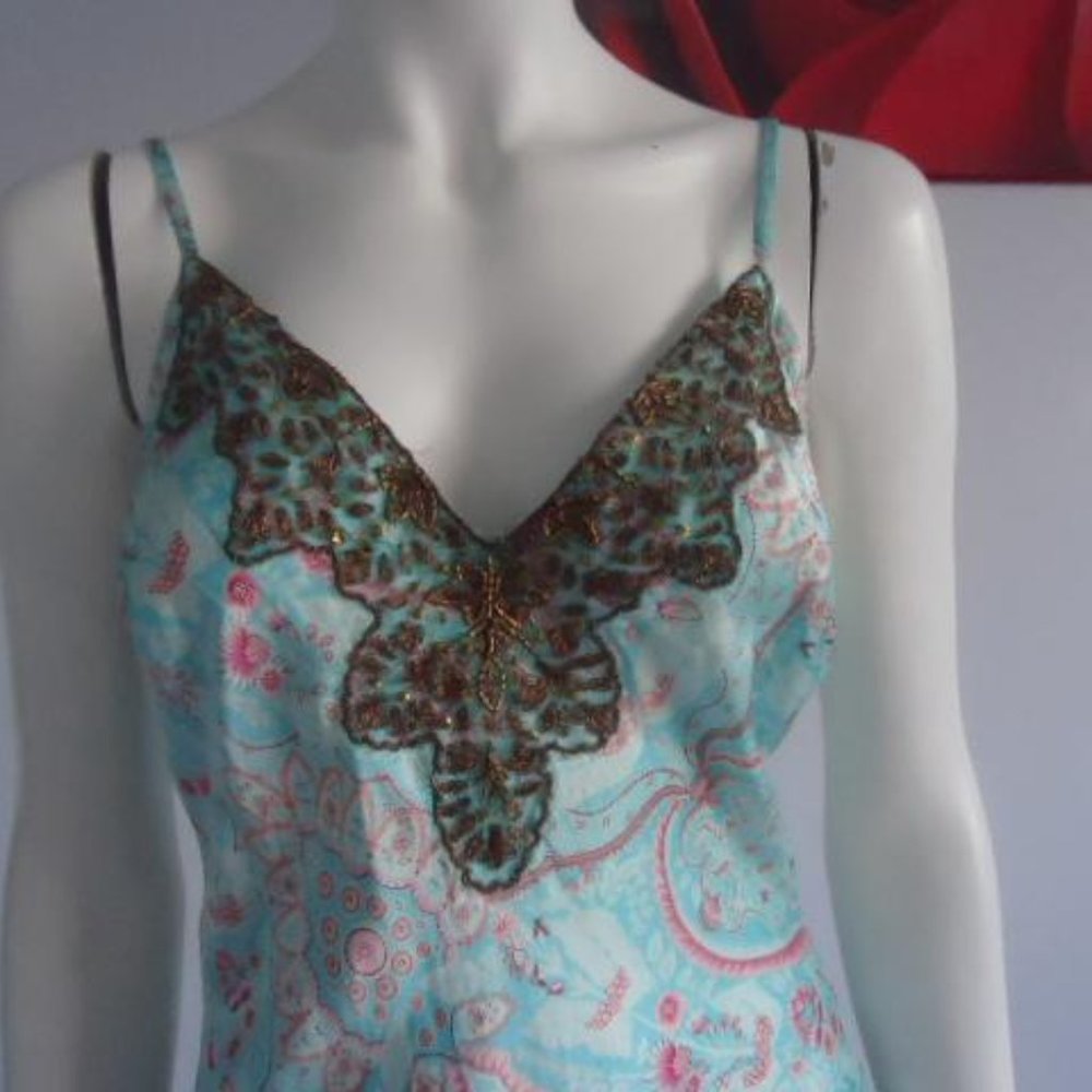 VTG Plenty Tracy Reese print and beaded silk slip dress - Picture 3 of 9